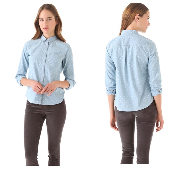 Madewell Tops - Madewell Dotted Chambray Long Sleeve Shirt Sz XS